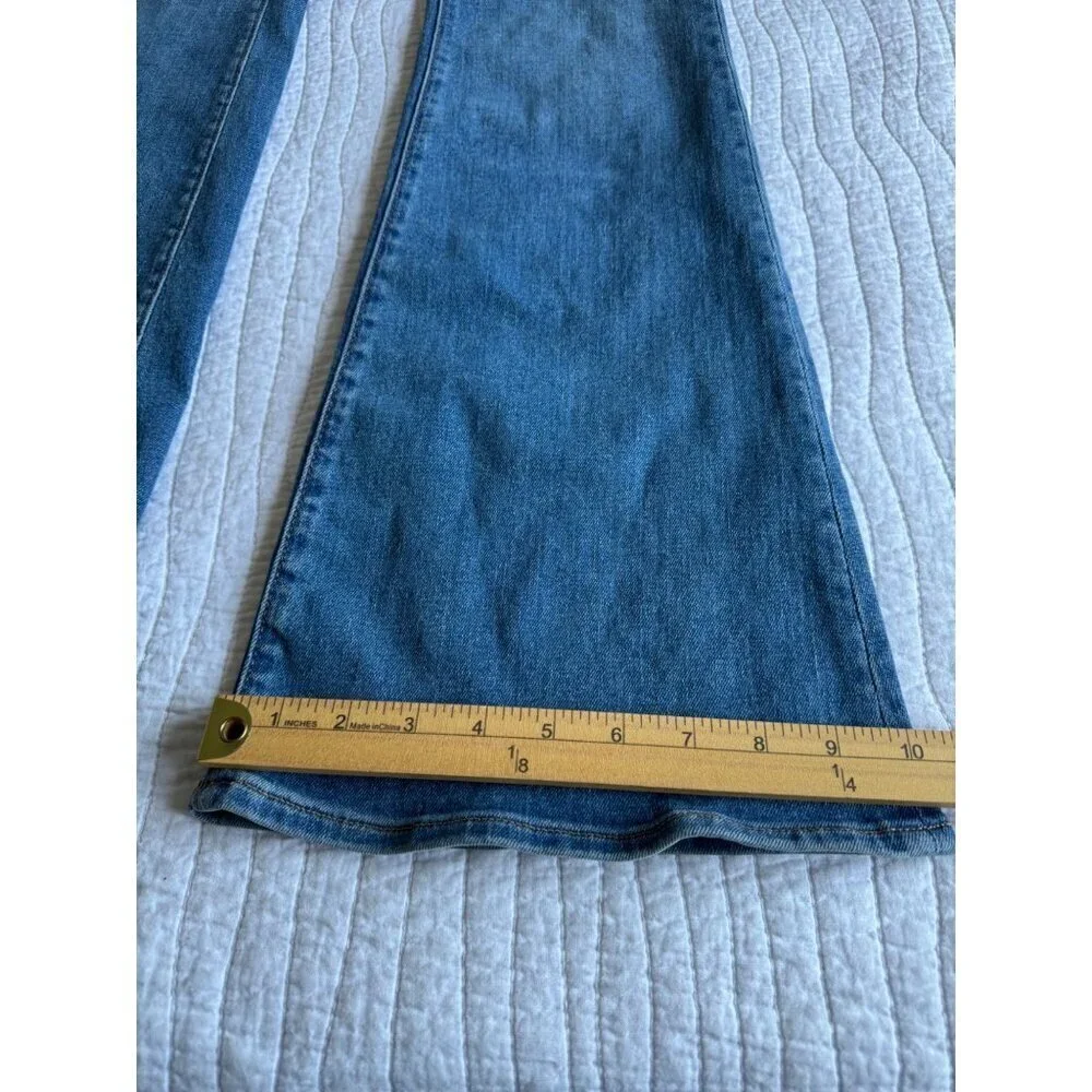 J.Crew Womens Full Length Flare Denim Jeans 4 Button Fly SZ 25 Retro Stretch